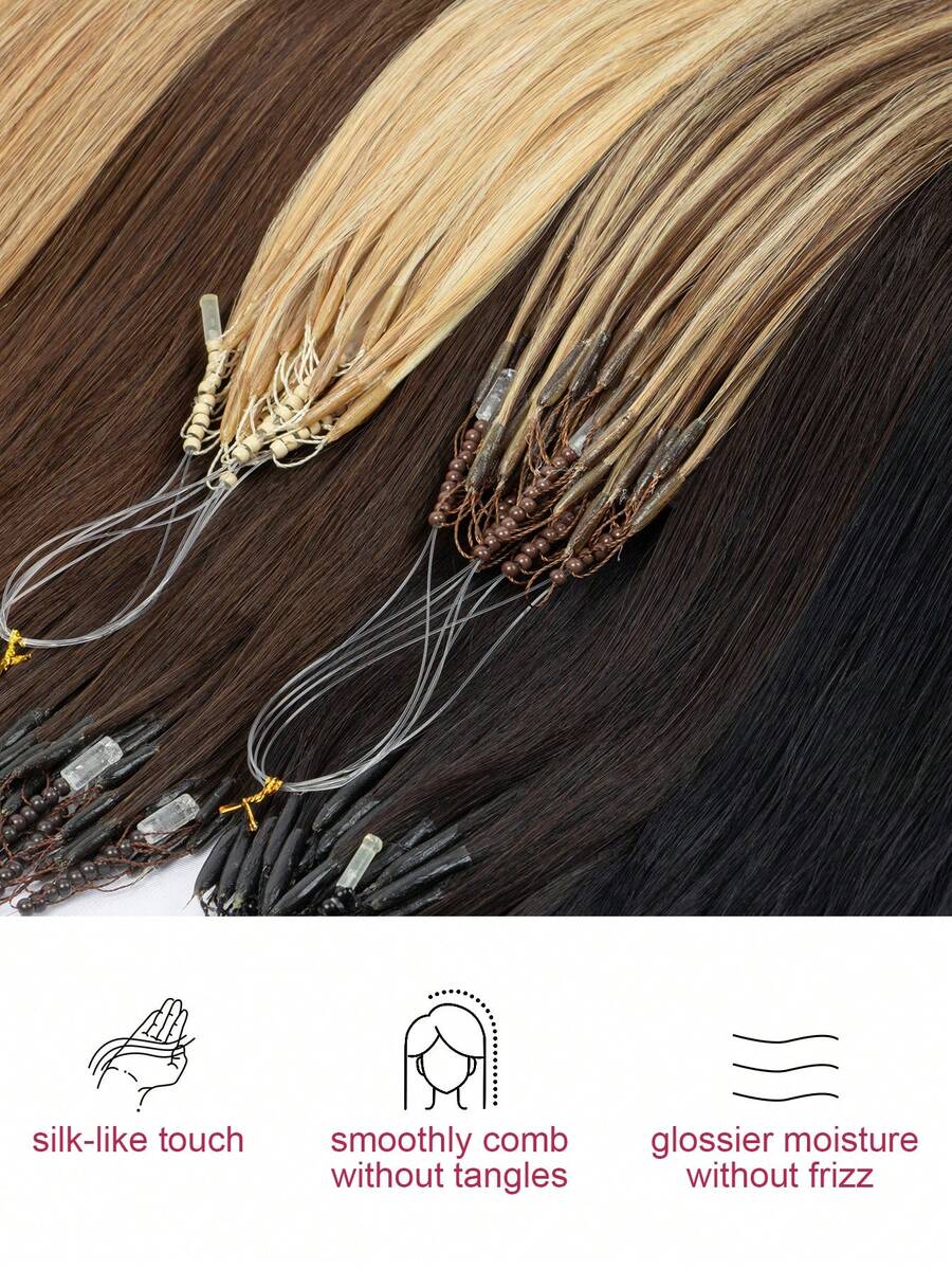 8D Nano Beads Hair Extensions,50 Strands 12-22 Inches 30g Micro Loop Human Hair Extensions, Straight Human Hair Invisible And Traceless Micro Link Human Hair, Invisible And Natural, Easy To Install, Seamless, Increase Hair Volume, Perfect For Daily Wear - Multicolor - View 1