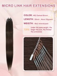 8D Nano Beads Hair Extensions,50 Strands 12-22 Inches 30g Micro Loop Human Hair Extensions, Straight Human Hair Invisible And Traceless Micro Link Human Hair, Invisible And Natural, Easy To Install, Seamless, Increase Hair Volume, Perfect For Daily Wear - Multicolor - View 3