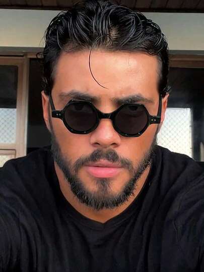 1 PC Men's Polycarbonate Retro Polygonal Fashion Glasses With A Basic, Comfortable, Lightweight Frame, Suitable For Everyday Wear, Comes With A Glasses Case.