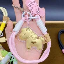 AD 1个创意“早日致富”钥匙扣吊坠，独特个性化情侣包包挂饰，汽车钥匙链，生日/新年礼物 - 金色馬+鑰匙扣 - 查看 15