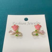 1 Pair Asymmetrical Enamel Tulip Flower Casual Earrings - Multicolor - View 1