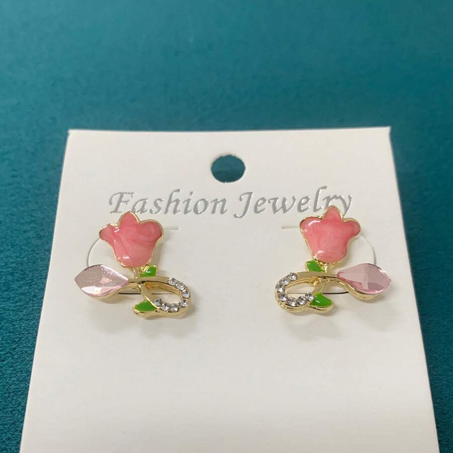 1 Pair Asymmetrical Enamel Tulip Flower Casual Earrings - Multicolor - View 1