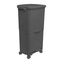 Interior Lixeira de reciclagem com separação seletiva, pedal, rodas e alça, compartimentos duplos, preto antracite, 38L (24L + 14L) - Cinza - Ver 9