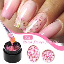 MEET ACROSS 6pcs Dried Flower Gel Nail Polish Set, Natural Flower Nail Art Painting Gel Polish Semi Permanent Soak Off UV LED Nail Varnish Nail Decoration For Summer Nails, Manicure Nail Art Design For Home And Salon Nail Supplies - Multicolor - View 2