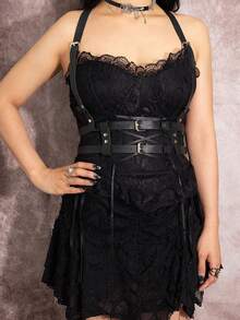 1件女士加大码PU皮革性感束身腰带，适合日常穿着和派对场合 - 黑色 - 查看 4