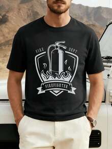 T-shirt avec logo des pompiers, en coton premium, coupe ample, décontracté et respirant. - Noir - Voir 2