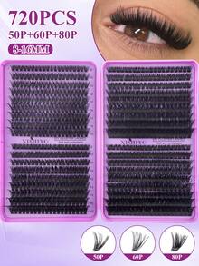 720/630/504 Cluster False Eyelashes, Personal Eyelash Book, High Capacity False Eyelashes, 8-16mm Mixed Length Eyelash Set, Beginner DIY Home Eyelash Extension Kit, Eyelash Cluster, Individual False Eyelashes, Suitable For Daily Commute, Dates, Music Festivals, Enlarging Eyes - D - View 3