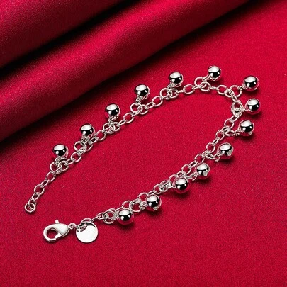 Bells Bead Bracelet Chain 925 Sterling Silver Plated Fashion Charm Woman Wedding Engagement Party Jewelry