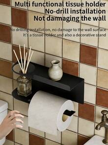 This No-Drill Wall-Mounted Tissue Holder Can Not Only Be Used As A Tissue Box, But Also As A Phone Stand, Suitable For Bathroom And Other Scenarios. Self-Adhesive Bathroom Roll Paper Holder With Phone Stand, Wall-Mounted Toilet Paper Rack - Bathroom Tissue And Towel Rack - Multicolor - View 9