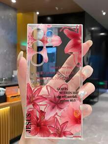 1pc Fashion Lucky Red Lily Flower Phone Case Soft Protective Cover Compatible With Huawei Honor, , Galaxy, - Clear - View 5