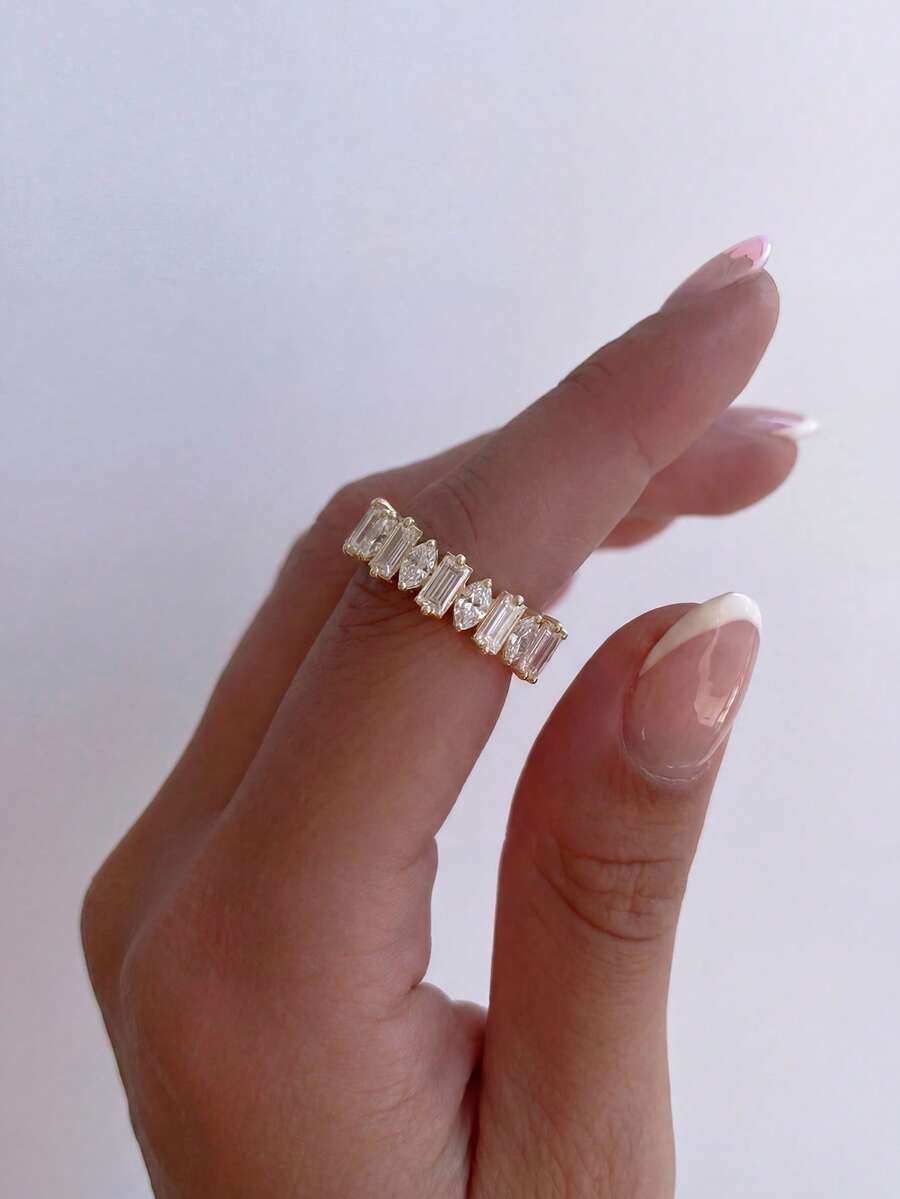 1pc 925 Sterling Silver Semi-Circle Rectangle Eye-Shaped Ring, Elegant Party/Anniversary Gift Jewelry For Women - Horse Eye - View 1