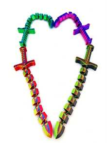 Espada flexible con articulaciones de gradiente de color multicolor impresa en 3D. Una espada, dos formas - extensible y flexible. Adecuada como regalo para Halloween, Navidad, Acción de Gracias, Día de los Inocentes y fiestas de cumpleaños - Multicolor - Ver 3
