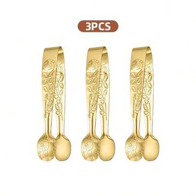 3 piezas de pinzas de servir mini doradas/plateadas, de acero inoxidable de alta calidad, pinzas para azúcar cuadradas, pulido espejo, aptas para lavavajillas, pinzas para hielo, adecuadas para postres, aperitivos, dulces, quesos, tablas de charcutería, fiestas de té, Día de la Madre, bodas