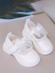1 Pair Girls' Flat Shoes New Style Fashionable Soft Sole Children's School Shoes Mary Jane Princess Shoes - White - View 5