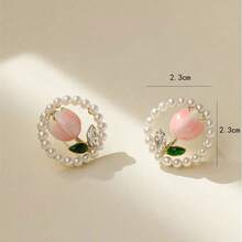 1 par de pendientes con elemento de tulipán, pendientes versátiles, pastorales y románticos - Multicolor - Ver 3