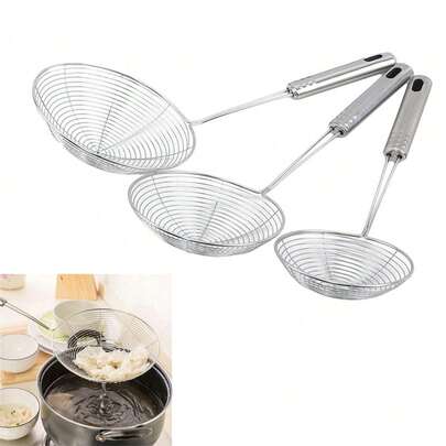 1pc Large Stainless Steel Handle Mesh Strainer Ladle, Stainless Steel Mesh Strainer, Hot Pot Kitchen Skimmer, Multi-Purpose Colander Ladle For Cooking, Frying, Hot Pot, Noodles, Frying, Food Filtering, Frying Net, Long Handle Stainless Steel Strainer Ladle, French Fry Strainer, Cooking Tool, Kitchen Utensil, Indoor Decor, Holiday Decor, Gift For Her, Gift For Him, Household Gift
