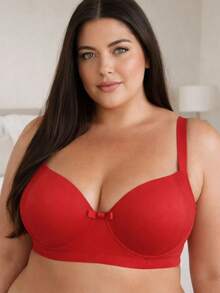 Reinforced Lace Bra With Padded Cups, Plus Size Support Bra - Red - View 1
