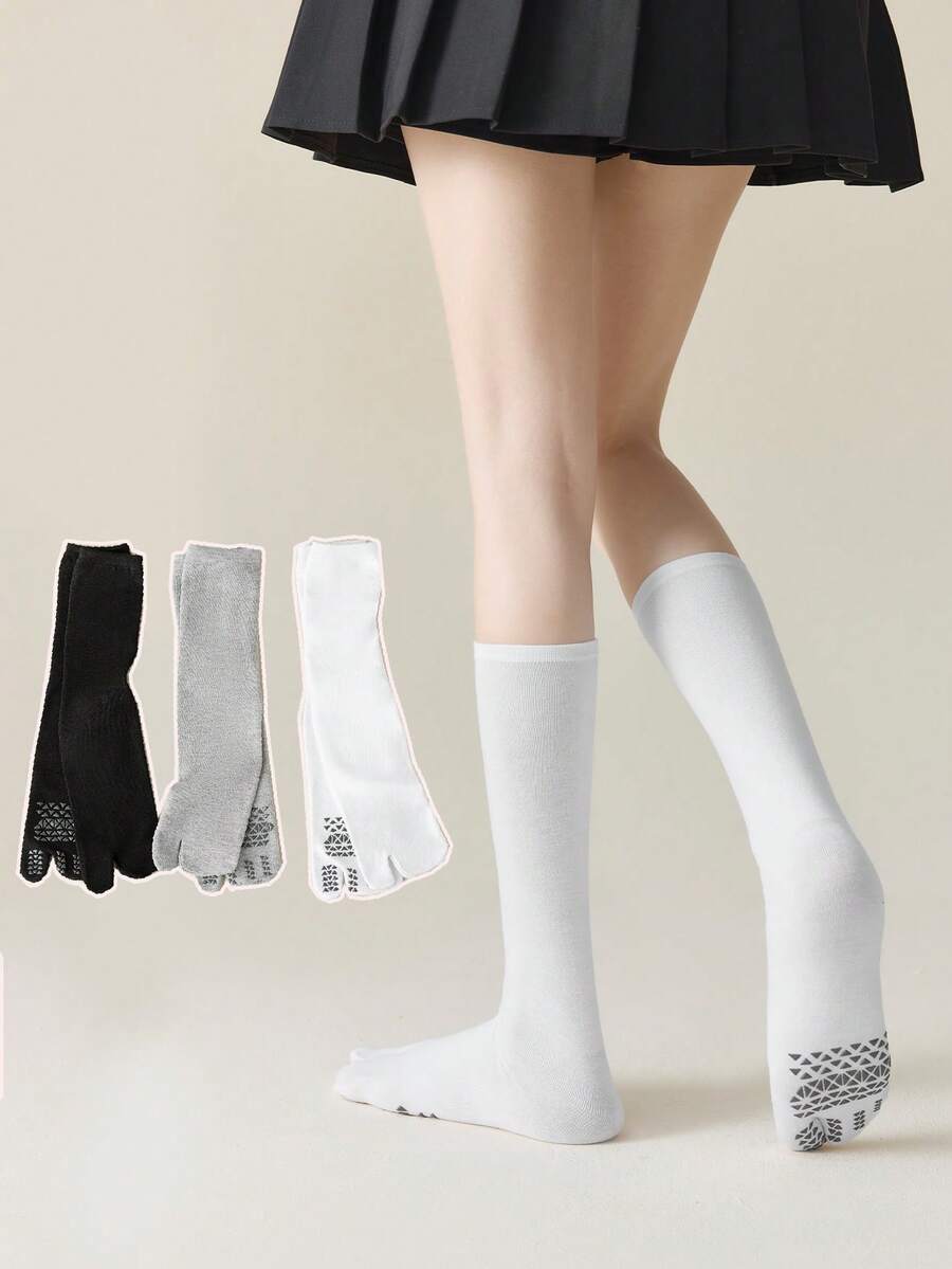 1/3 Pairs Unisex Two-Toe Ankle Socks, Spring/Summer Split Toe Thumb Socks, Black/White/Gray Pig Hoof Design Non-Slip Socks For Women - Multicolor - View 1