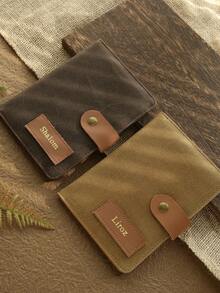 Takeoak 1pc Customized Name With Fashion Buckle Gold Personalized Word Waxed Canvas Texture Passport Cover Unique Document Card Holder Travel Accessory Handmade Fashion Travel Accessory Men's Father's Day Gift - Multicolor - View 4