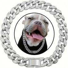 15mm Luxury Pet Necklace, Adjustable Hip Hop Dog Collar With Rhinestone Inlaid Cuban Chain, Sturdy And Suitable For All Body Types - Multicolor - View 15