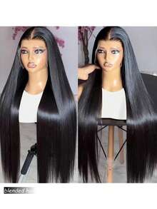 180% Density Real Human Blended Hair Wig 13x4 Lace Front Wigs Human Blended Hair Straight Human Blended Hair Wig With Baby Hair HD Transparent Lace Front Wigs Human Blended Hair Pre Plucked Frontal Wigs Human Blended Hair 8-36Inch Natural Black - Natural & Black - View 5