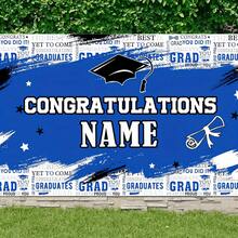 1pc Of Customizable Polyester Banner For Graduation Parties, Featuring A Blue And White Graffiti-Style Background With A Graduation Cap And Star Design.It Can Be Personalized With A Name And Is Suitable For Both Indoor And Outdoor Use UV Reactive Effect, Perfect For Living Rooms, Bedrooms, Parties, And Festive Decorations.Multiple Sizes Available, Battery-Free, Includes Free Accessories, Custom Tapestry.Living Room Tapestry, Personalized Gifts, Tapestry Decor, Suitable For Birthday, Wedding, Party, Home Decor, Bedroom Decoration, Room Decor Flag, Wedding Room Decor, Christmas, Halloween, Thanksgiving Day, Easter Day, Back To School Season, Mother's Day, Father's Day Or Valentine's Day Gifts Housewarming, Tea Room, Bedroom, Living Room, College Dorm Room, Bedroom Wall Decoration, Elegant, Great For Graduation, Banner Flag, School Decor, Campus Surprise, Dorm Decoration, Back To School Home Decor, Study Supplies - 彩色 - 查看 4