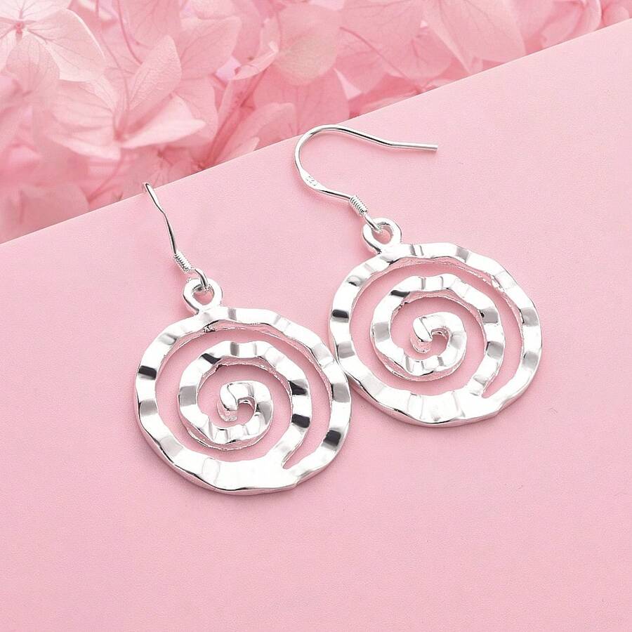 1 Đôi bông tai tròn xoắn tinh tế mạ bạc 925 sang trọng dành cho nữ, quà tặng dự tiệc thời trang, phụ kiện trang sức cưới. - Bạc - Xem 1