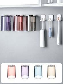 1pc Magnetic Inverted Rinse Cup, Transparent & Minimalist, Wall-Mounted Toothbrush Cup Holder. Quickly Designed Magnetic Hanging Toothbrush Cup - Transparent Waterproof Bathroom Storage Organizer, Wall-Mounted Storage, Modern Home Decor, Countertop Essential, Small Space Solution, Travel Bathroom Accessory | Space-Saving Hygiene Rack, Ideal For Sink, Vanity, Dorm And RV Bathroom. - Mouthwash Cup - View 7