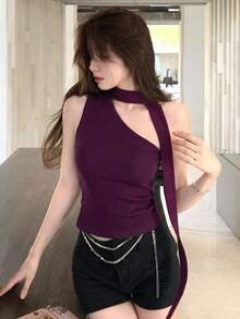 New Sexy Halter Neck Backless Tight Fitting Camisole, Suitable For Spring/Summer - Purple - View 5