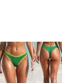 Brazil Core Set, Knit Fabric, Casual Beachwear, Plus Size, Summer Beach - Green - View 2