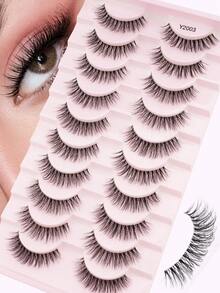 10 Pairs Natural Transparent False Eyelashes, Lightweight Handmade 3D Mink Reusable Lash Strips, Suitable For Girls Daily Commute Wear - Black - View 1