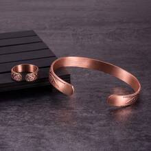 Vinterly 磁性纯铜首饰套装 - 可调节手镯戒指复古花朵健康能量关节炎 - copper - 查看 3