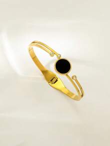 不锈钢极简主义黑金开口手镯，百搭通勤日常佩戴配饰，提升优雅气质 - 彩色 - 查看 12