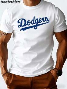 Trenfashion Unisex's Oversized Short Sleeve Graphic Tee With Dodgers Script Slogan Logo Print, Baseball Fan Casual T-Shirt Dodgers T-Shirt 1 Unit Of 220 Grams, 100% Cotton T-Shirt With Digital Print, Baseball Style, Men's Casual Shirt, Sporty Design For Summer, Urban Clothing, For Baseball Fans - 1 - 查看 8