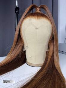 8-36英寸假发，真人混纺发丝，180密度，13x4蕾丝前额假发，真人混纺发丝，预先拔毛，带婴儿绒毛，15A级无胶直发前额假发，真人混纺发丝，女士棕色假发 - 棕色 - 查看 3