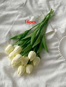 3pcs Artificial Tulip Flowers Decor, Home Decoration Accessories, Fake Flowers For Living Room & Bedroom - Dusty Pink - View 36