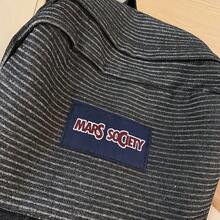 1 st. randig och stjärnmönster canvasryggsäck, stor dragkedja, retro amerikansk stil, lämplig för studenter och pendling - Svart - Visa 8