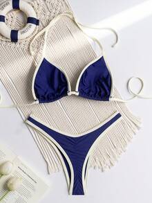 RWX VEST Triangle Bikini With Contrasting Trim And Adjustable Tie 2025 XX574 - Navy Blue - View 4