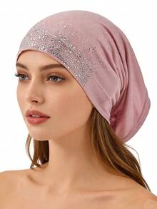 1 pieza Diadema elástica con decoración de diamante de imitación para mujer, uso diario casual y elegante, gorro para quimioterapia - Multicolor - Ver 6
