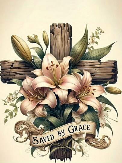 Easter Cross Vinyl Decal With Lily And Vine Design - Matte Finish, Self-Adhesive For Cars, Trucks, Laptops, Windows, Walls, Etc. - "Grace Saves" Bible Decor, Wall Decor | Adhesive Decor, Car Interior