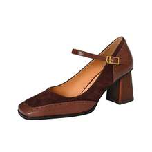 Women's High Heel Thick Sole Single Strap Sandals, French Elegant Style, Available In Burgundy, Graceful And Fashionable - Burgundy - View 6