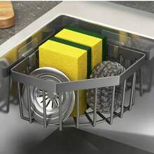 1Pc Corner Basket, Kitchen Sink Organizer, Wall Mounted Storage,Scourer Holder, Sponge Caddy, Steel Wool Container,Strong Adhesive, No Drilling, Heavy Duty, Water Drainage,PP Plastic, Rust Proof, Bathroom & Kitchen Use - 查看 1
