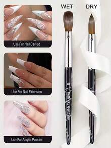 1 pieza Pincel de arte de uñas de cristal con patrón blanco sobre fondo negro, pincel de extensión de manicura francesa de marta - Multicolor - Ver 4