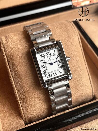 Pablo Raez 1 pieza Reloj de mujer vintage de acero inoxidable, accesorio de verano, color plateado, calidad de joyería, no se desvanece, calidad AAA superior, genuino, encantador reloj de señora, reloj formal de lujo