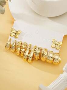 22/10/12pcs CCB Material Lightweight Stud Earrings, Classic Gold Multi-Element Earring Set, Timeless Design, Complete Matching Solution - Gold - View 2