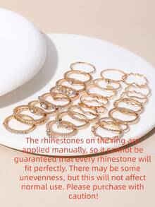 Juego de 23 piezas de anillos de nudillos de moda, anillos de mujer con cristal, estrella, luna, ojo y onda en oro y plata, joyería de fiesta para mujer - Amarillo Oro - Ver 6