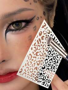 2件/1件 性感镂空豹纹模板 创意个性化面部化妆工具 适用于狂欢节、音乐节、角色扮演 豹纹妆容 - 彩色 - 查看 3