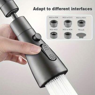 1 pieza [Rociador de grifo giratorio a 360°] Cabezal extensor de grifo, boquilla de rociado extraíble antisalpicaduras con 3 modos de agua, alta presión, ahorro de agua, adaptador aireador universal extensible para uso en fregadero de cocina, lavado de platos, enjuague de vegetales, limpieza de baño