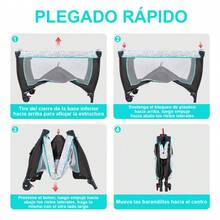 Cuna Corral Bebé Multifunción Con Cambiador Y Mosquitero Gris Poliéster - Gris - Ver 7