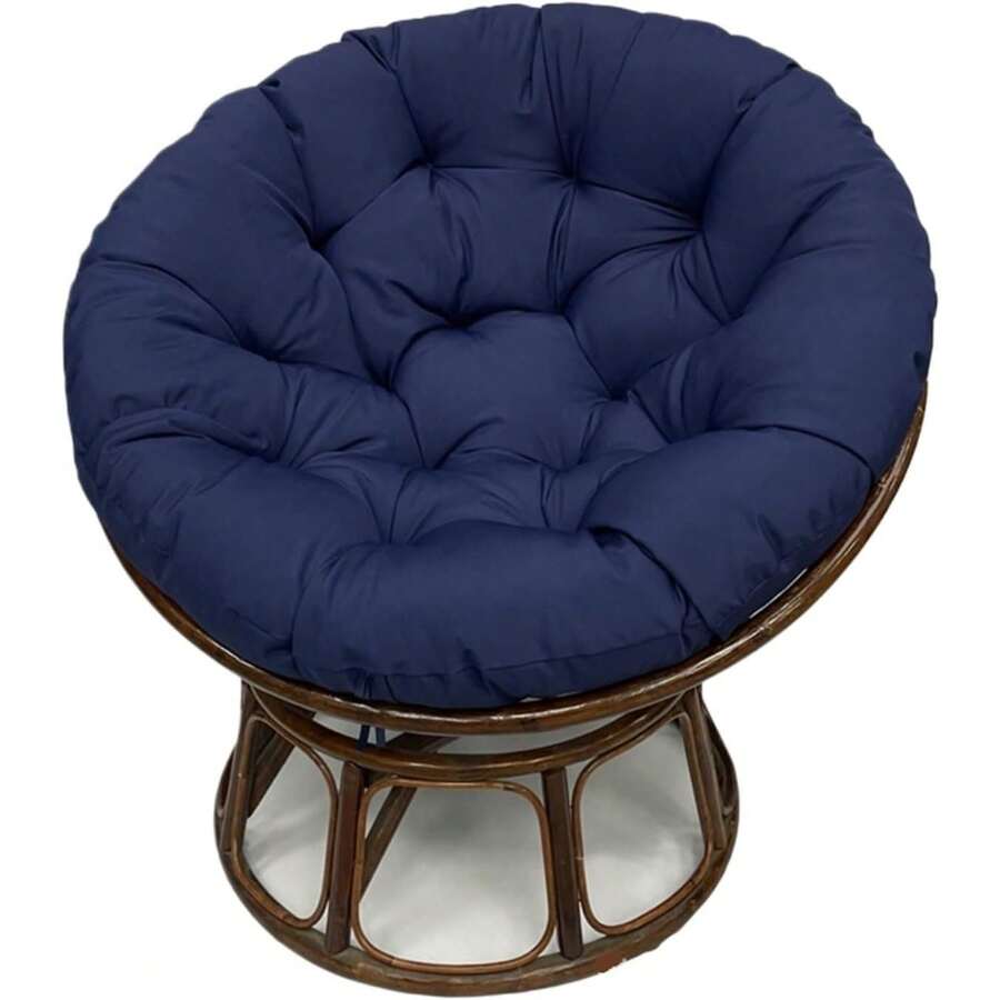 Round Papasan Chair Cushion, Waterproof Hanging Basket Cushion For Rattan Chair, Thick Soft Overstuffed Pad With Non-Slip Ties, Indoor Outdoor Swing Seat Replacement - Xanh đậm - Xem 1